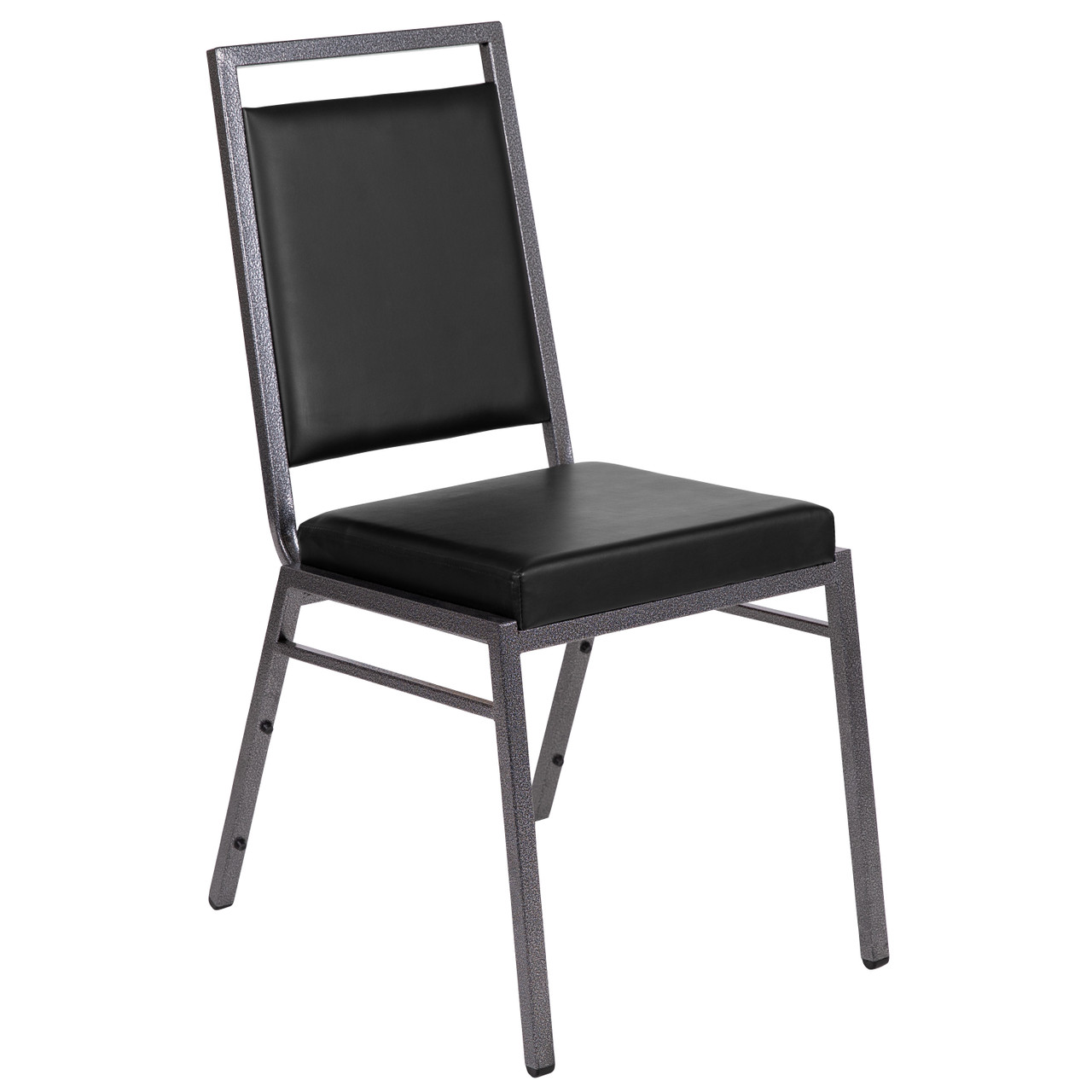 Flash Furniture HERCULES Series Square Back Stacking Banquet Chair in Black Vinyl w/ Silvervein Frame, Model# FD-LUX-SIL-BK-V-GG