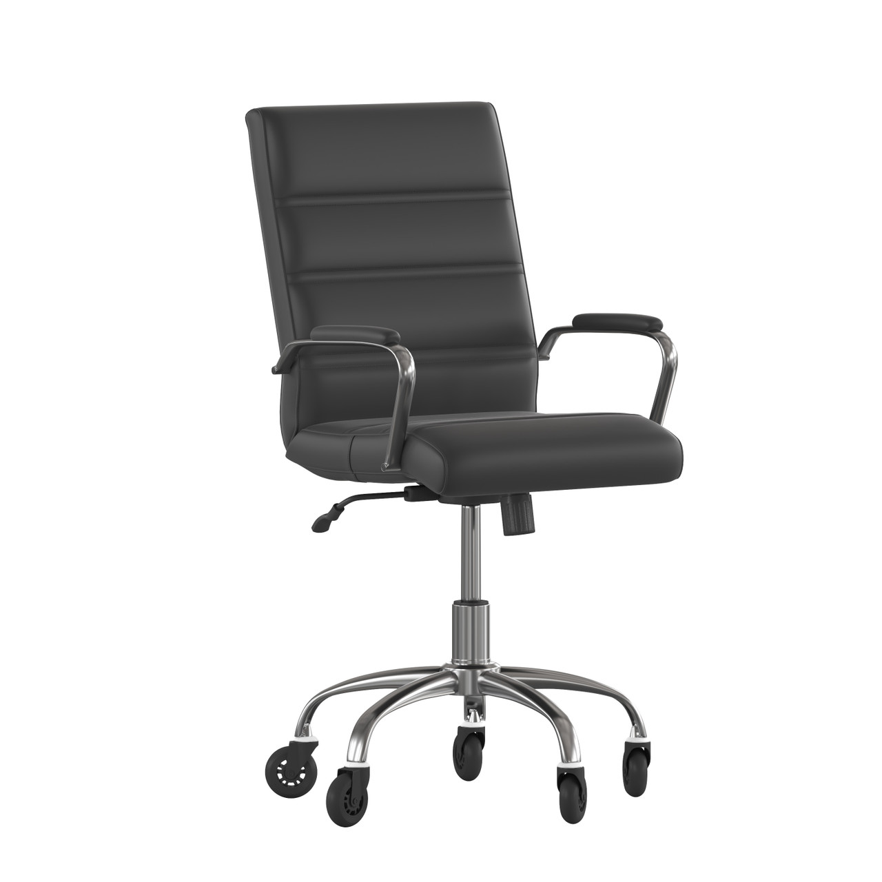 Flash Furniture Camilia Mid-Back Black LeatherSoft Executive Swivel Office Chair w/ Chrome Frame, Arms, & Transparent Roller Wheels, Model#