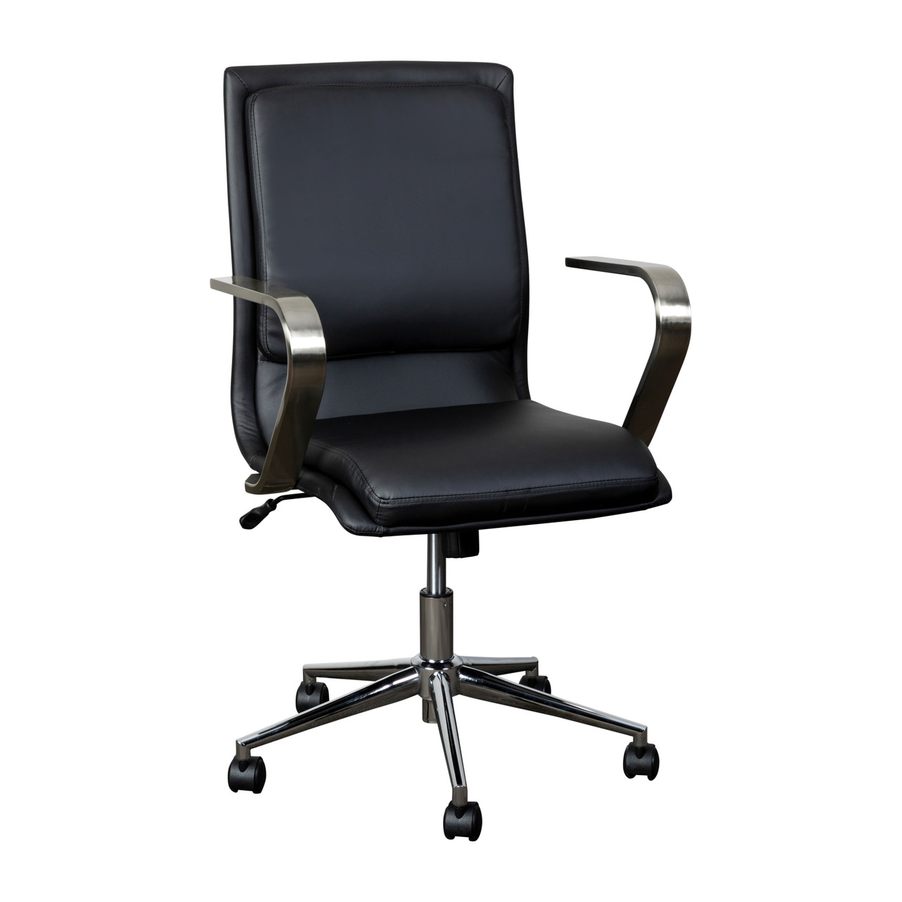 Flash Furniture James Mid-Back Designer Executive LeatherSoft Office Chair w/ Brushed Chrome Base & Arms, Black, Model# GO-21111B-BK-CHR-GG