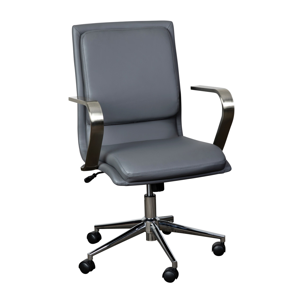 Flash Furniture James Mid-Back Designer Executive LeatherSoft Office Chair w/ Brushed Chrome Base & Arms, Gray, Model# GO-21111B-GY-CHR-GG
