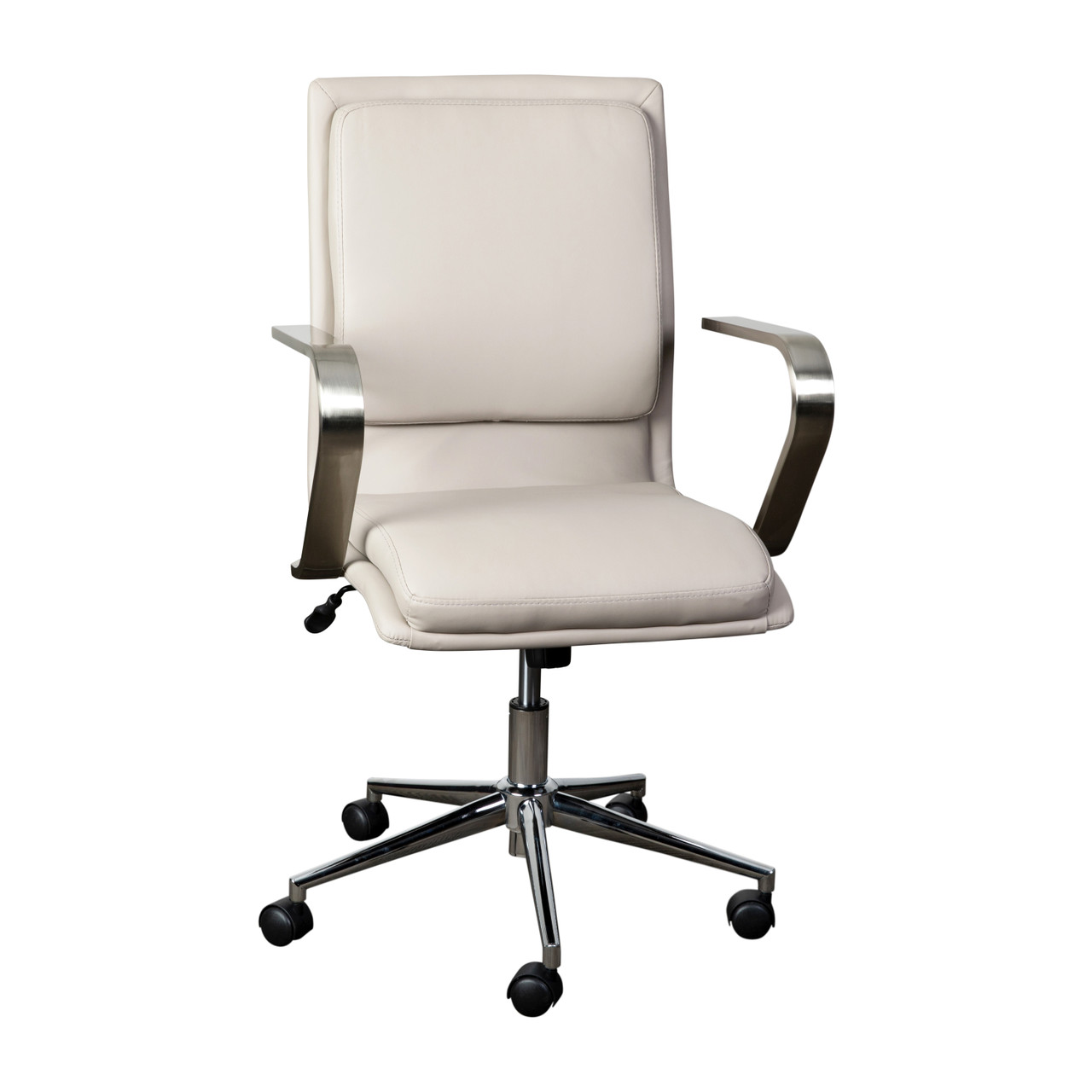 Flash Furniture James Mid-Back Designer Executive LeatherSoft Office Chair w/ Brushed Chrome Base & Arms, Taupe, Model# GO-21111B-TAUPE-CHR-GG