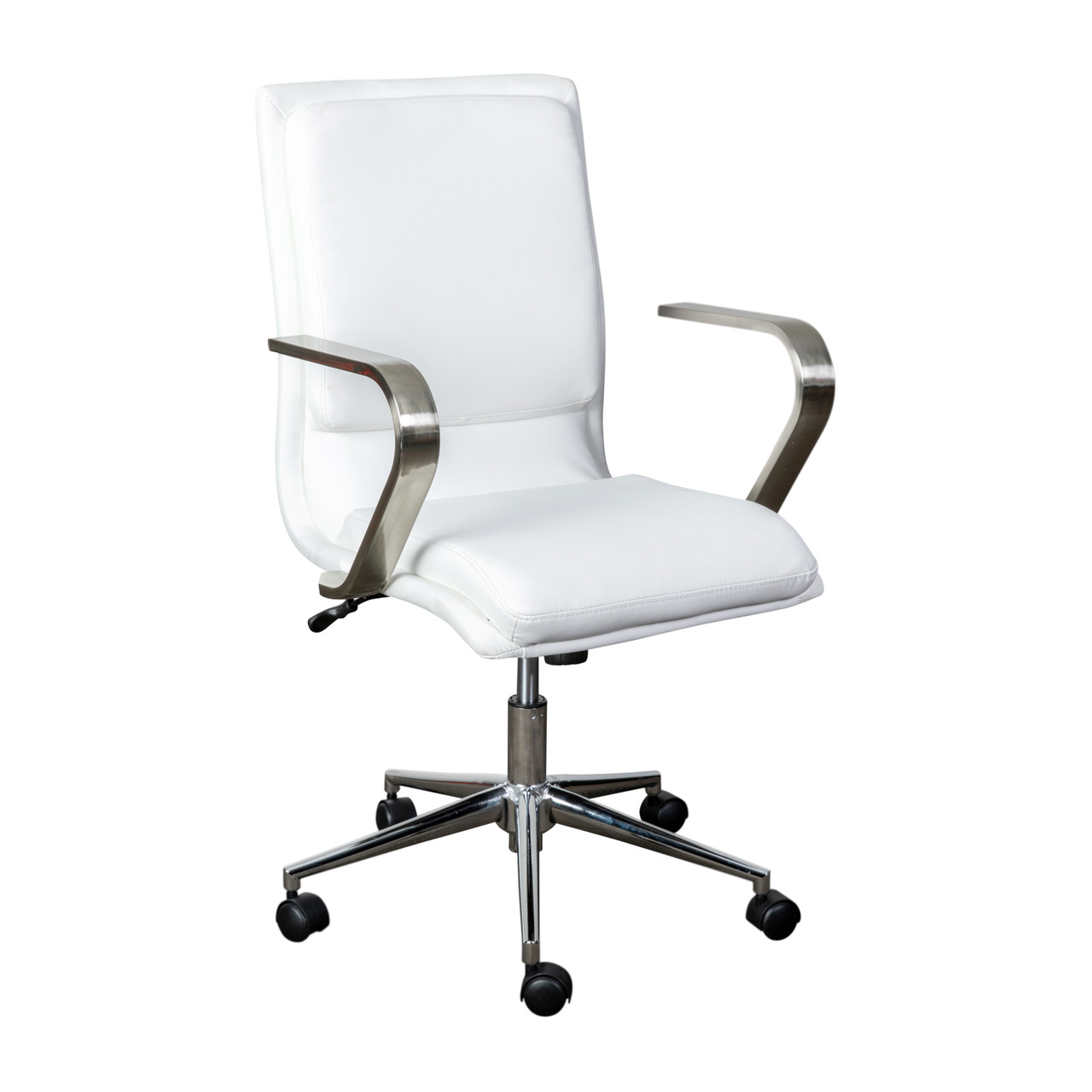 Flash Furniture James Mid-Back Designer Executive LeatherSoft Office Chair w/ Brushed Chrome Base & Arms, White, Model# GO-21111B-WH-CHR-GG