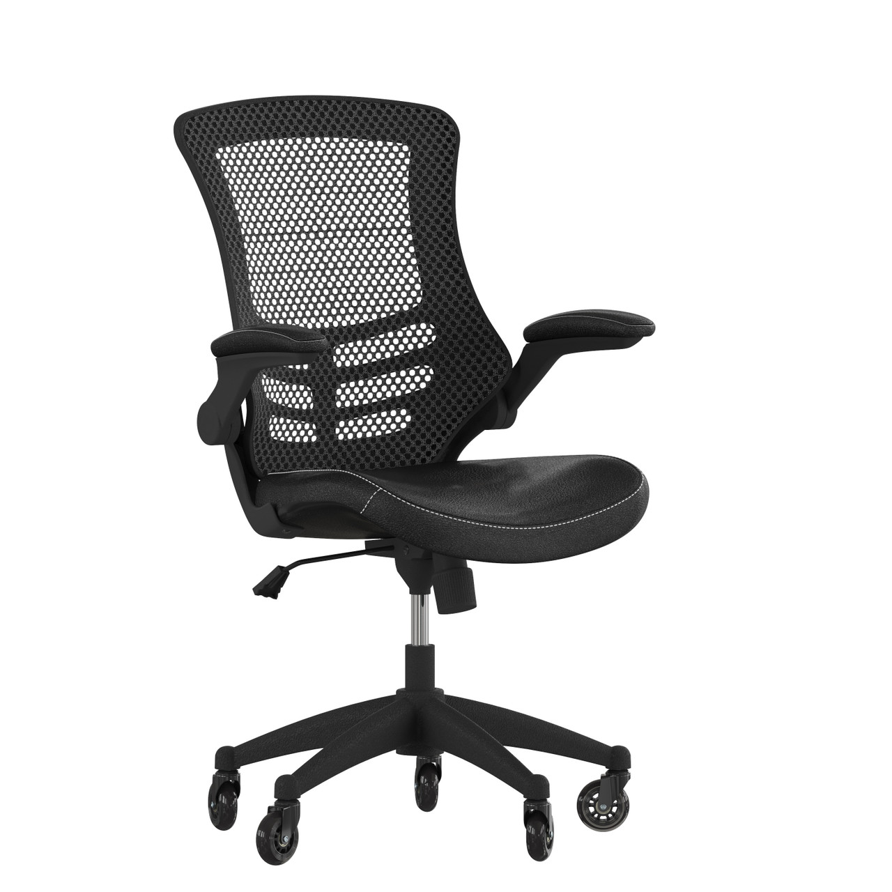Flash Furniture Kelista Desk Chair w/ Transparent Roller Wheels Swivel Chair w/ Kelista Mid-Back Black Mesh & LeatherSoft Seat for Home Office &