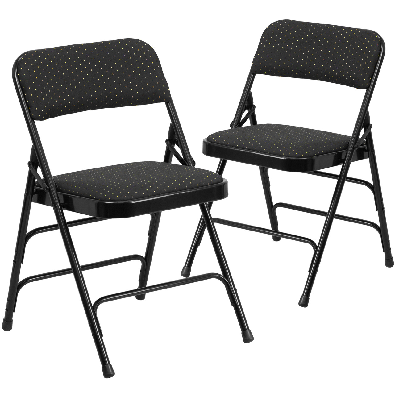 Flash Furniture 2 Pack HERCULES Series Curved Triple Braced & Double Hinged Black Patterned Fabric Metal Folding Chair, Model# 2-AW-MC309AF-BLK-GG
