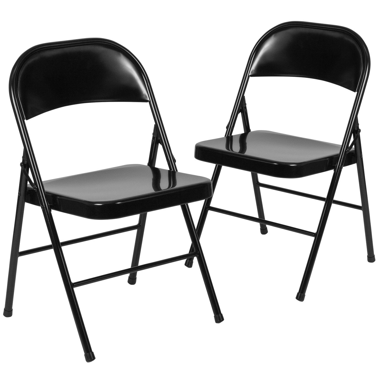 Flash Furniture 2 Pack HERCULES Series Double Braced Black Metal Folding Chair, Model# 2-BD-F002-BK-GG