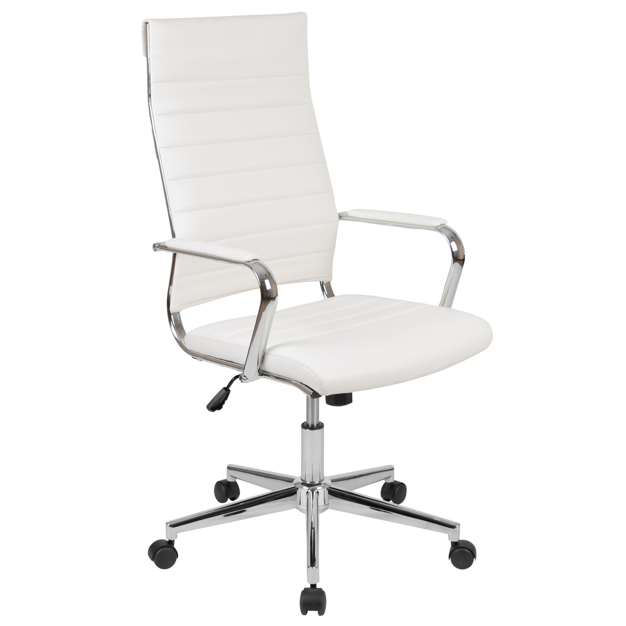 Flash Furniture Hansel High Back White LeatherSoft Contemporary Ribbed Executive Swivel Office Chair, Model# BT-20595H-1-WH-GG