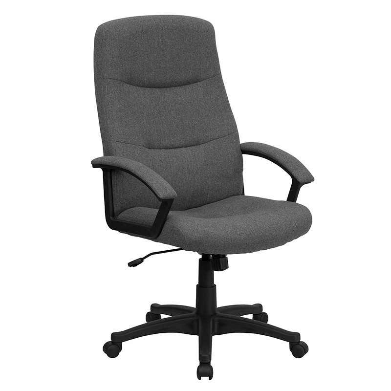 Flash Furniture High Back Gray Fabric Executive Swivel Office Chair with Two Line Horizontal Stitch Back and Arms, Model# BT-134A-GY-GG