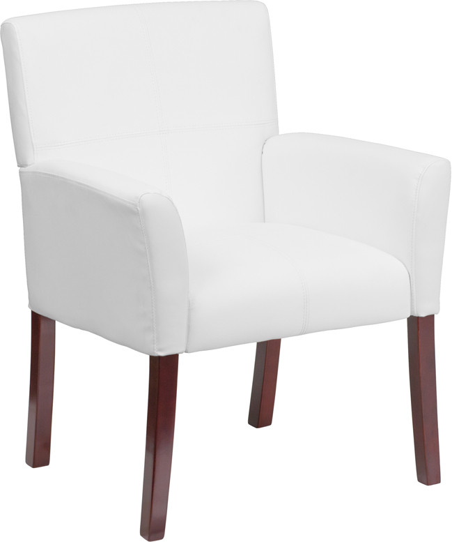 Flash Furniture White LeatherSoft Executive Side Reception Chair with Mahogany Legs, Model# BT-353-WH-GG