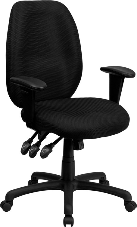 Flash Furniture High Back Black Fabric Multifunction Ergonomic Executive Swivel Office Chair with Adjustable Arms, Model# BT-6191H-BK-GG