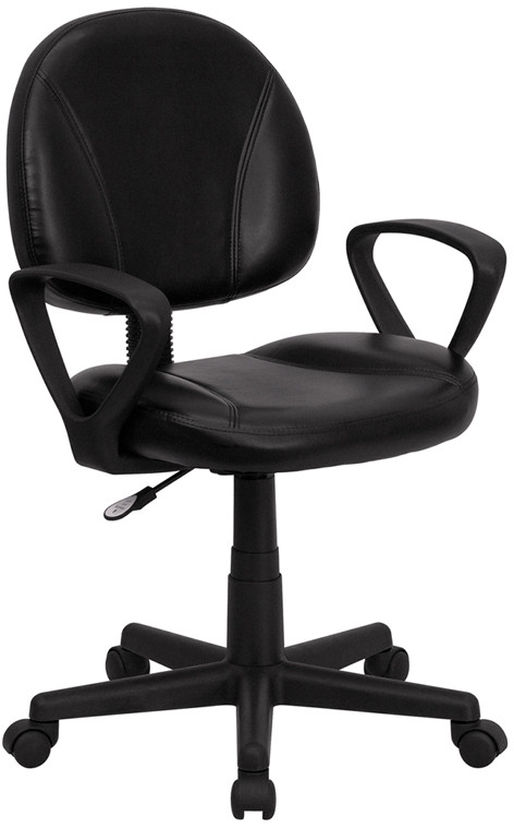 Flash Furniture Mid-Back Black LeatherSoft Swivel Ergonomic Task Office Chair with Back Depth Adjustment and Arms, Model# BT-688-BK-A-GG