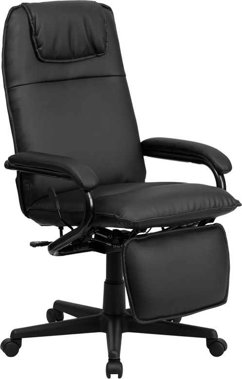 Flash Furniture High Back Black LeatherSoft Executive Reclining Ergonomic Swivel Office Chair with Arms, Model# BT-70172-BK-GG