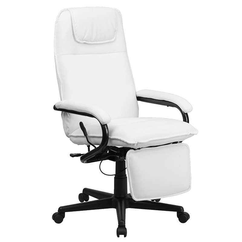 Flash Furniture High Back White LeatherSoft Executive Reclining Ergonomic Swivel Office Chair with Arms, Model# BT-70172-WH-GG