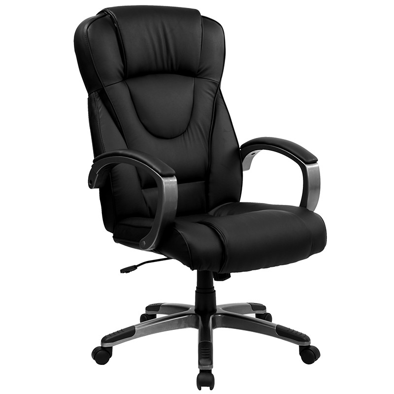 Flash Furniture High Back Black LeatherSoft Executive Swivel Office Chair with Titanium Nylon Base and Loop Arms, Model# BT-9069-BK-GG