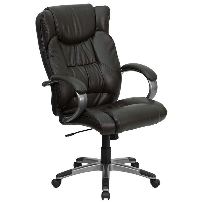 Flash Furniture High Back Espresso Brown LeatherSoft Executive Swivel Office Chair with Titanium Nylon Base and Loop Arms, Model# BT-9088-BRN-GG