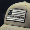 Snapback Olive Black Hammerlane Trucker Flag Hat Close Up