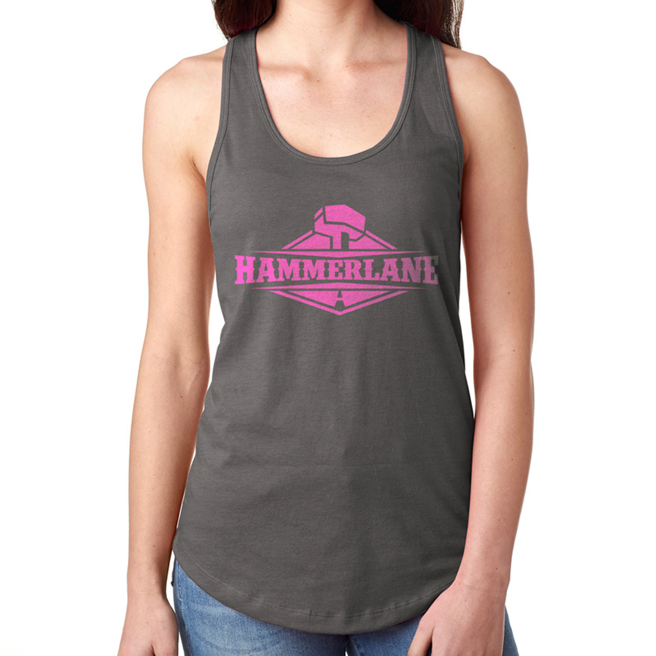 Ladies Hammer Lane Dark Grey Tank Top With Pink Logo Hammer Lane 