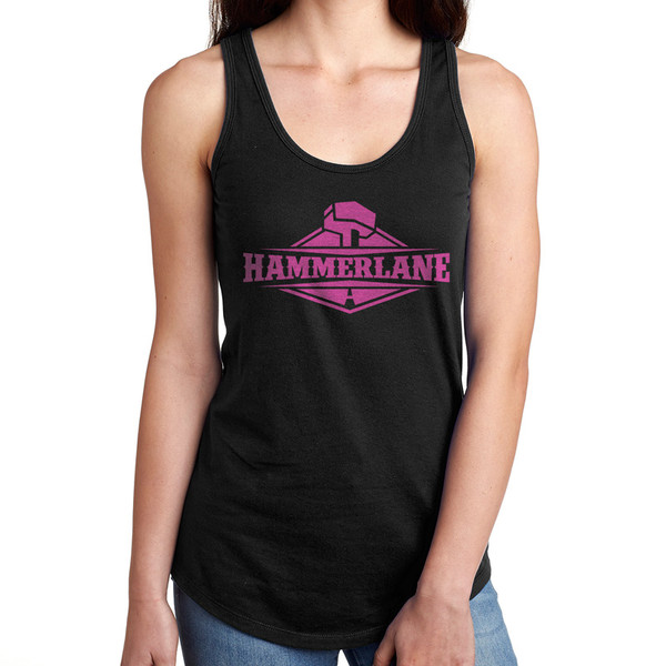 Ladies Hammer Lane Black Tank Top With Pink Logo Hammer Lane