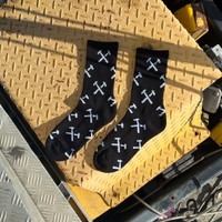 White Cross Hammers On Black Socks