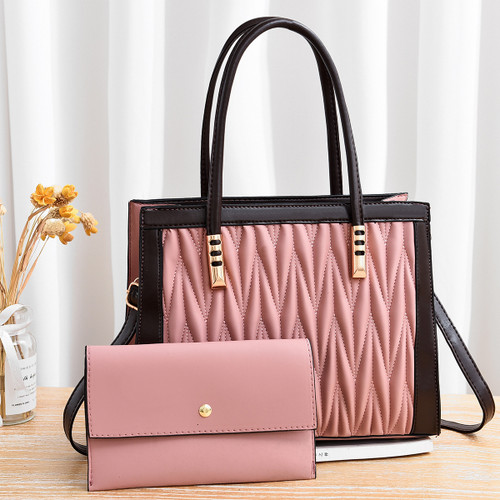 Crinkled Classic Handbag With Clutch