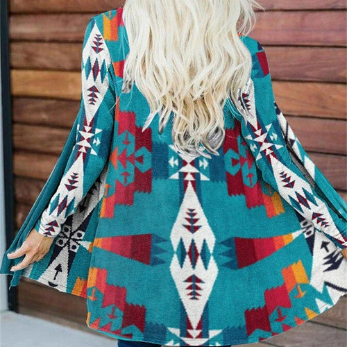 Ladies 3D Printed Pattern Cardigan Fall Winter Casual Cozy Cape Jacket