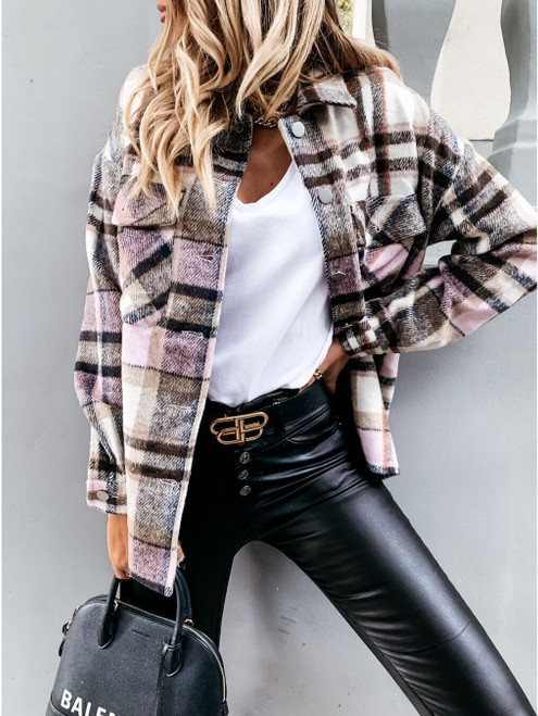 Unstructured Long Sleeve Plaid Winter Jacket