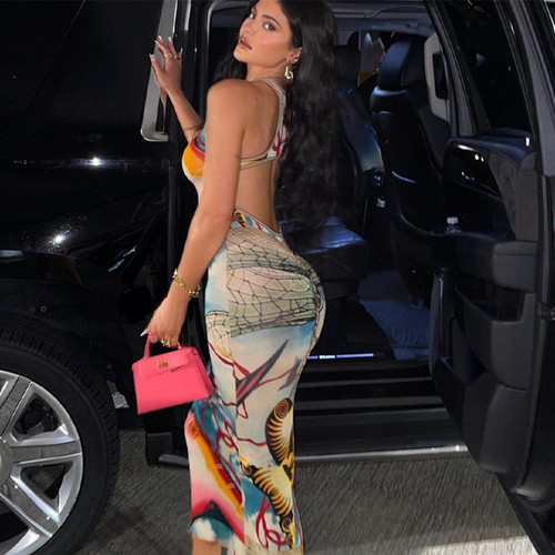 Bold Print Backless Dress