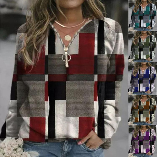 Women's Checkered Sweater Fleece Jacket