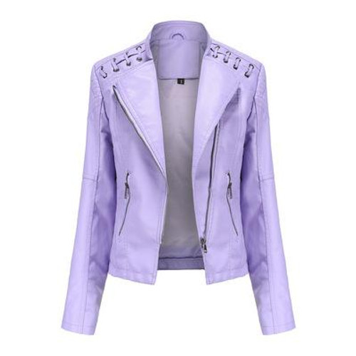 Women's Short Faux Leather Motorcycle Jacket