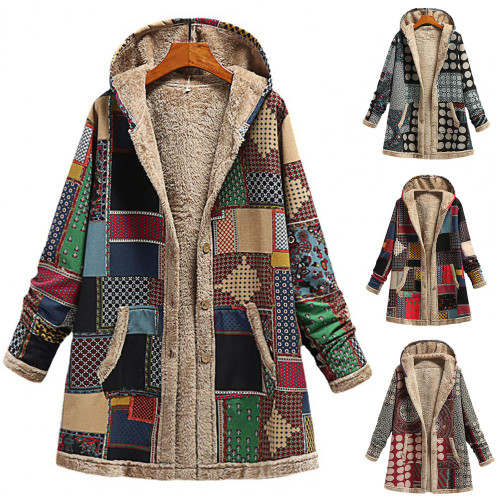 Winter Hooded Patchwork Mid-Length Coat