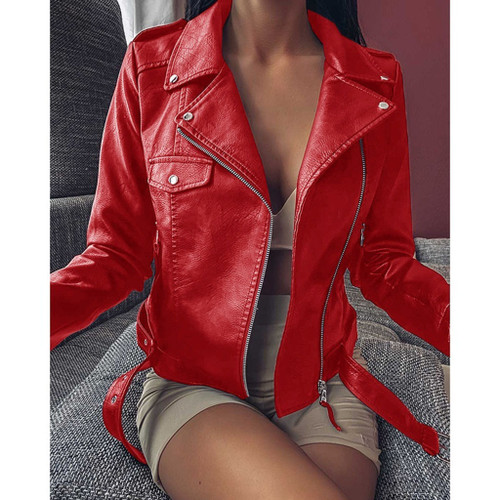 Women's Short Motorcycle Faux Leather Jacket