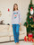 Christmas Cartoon Deer Head Blue Plaid Crew Neck Long Sleeve Pajamas Suit