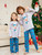 Christmas Cartoon Deer Head Blue Plaid Crew Neck Long Sleeve Pajamas Suit