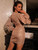 Long Sleeve Sequins Fashion V-neck Belt Women's Dress