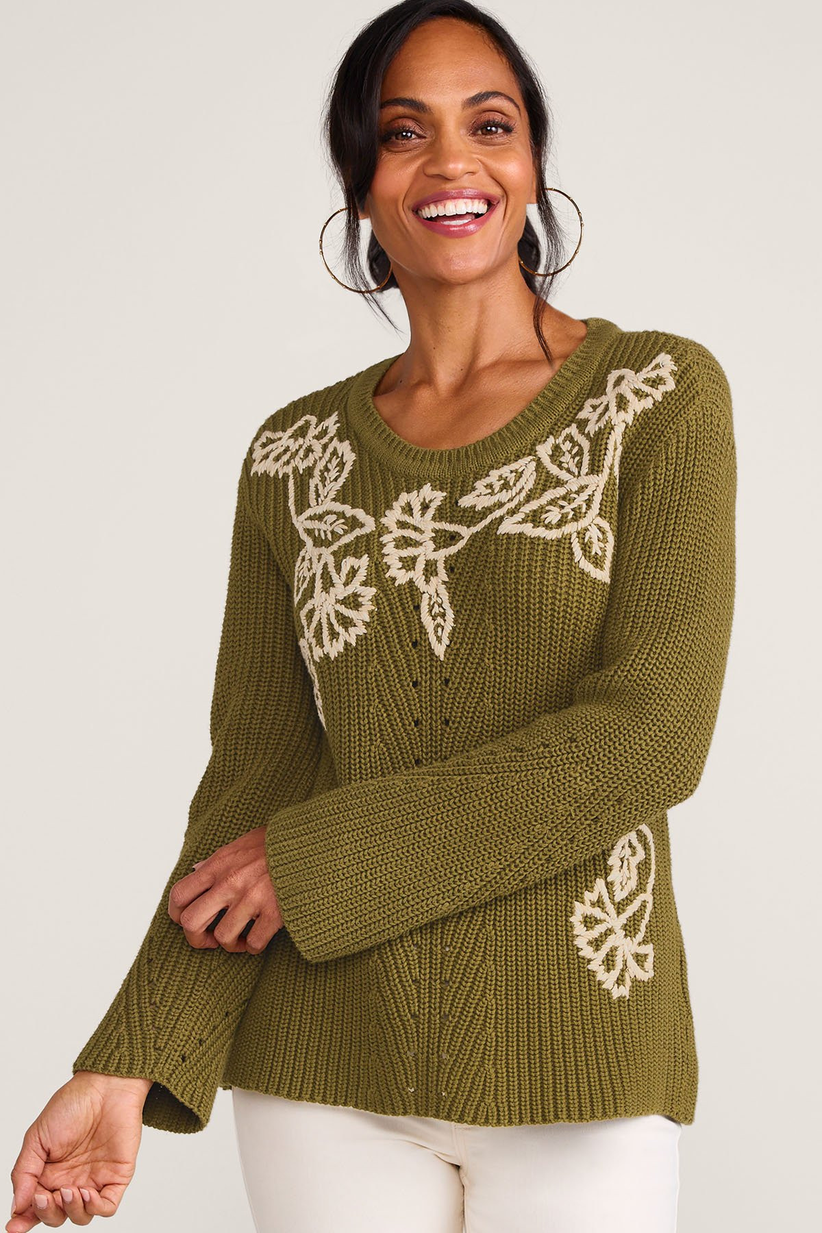 Embroidered Shaker Pullover Swtr