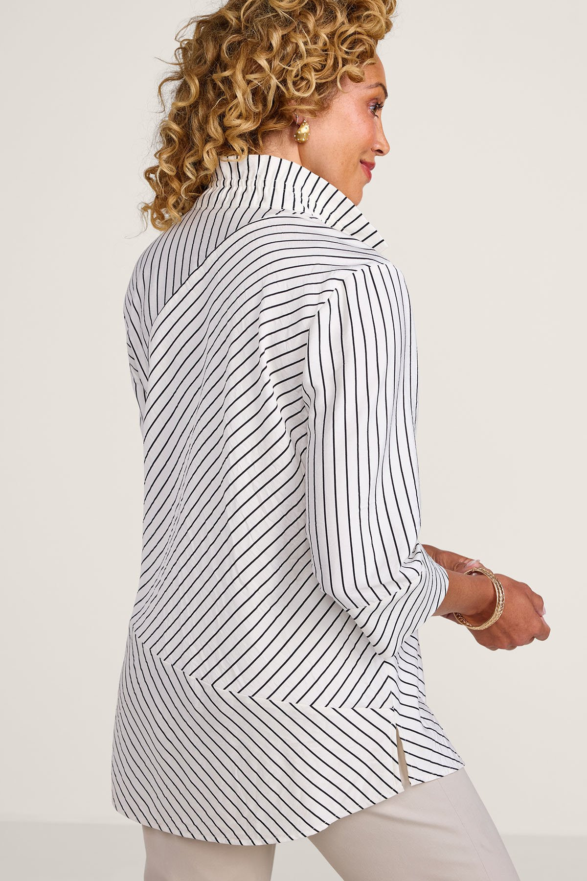 Directional Stripe Btn Front ¾ Slv Tunic - thumbnail 3