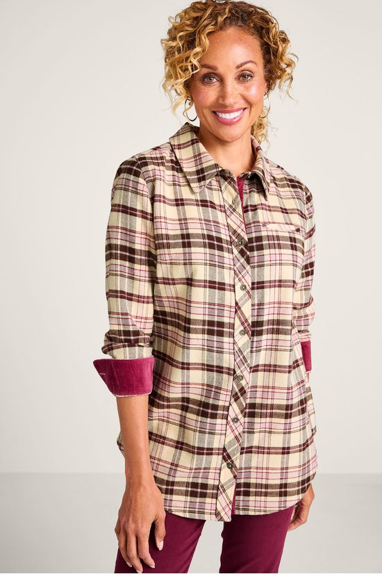 Corduroy Trim Long Sleeve Flannel Tunic