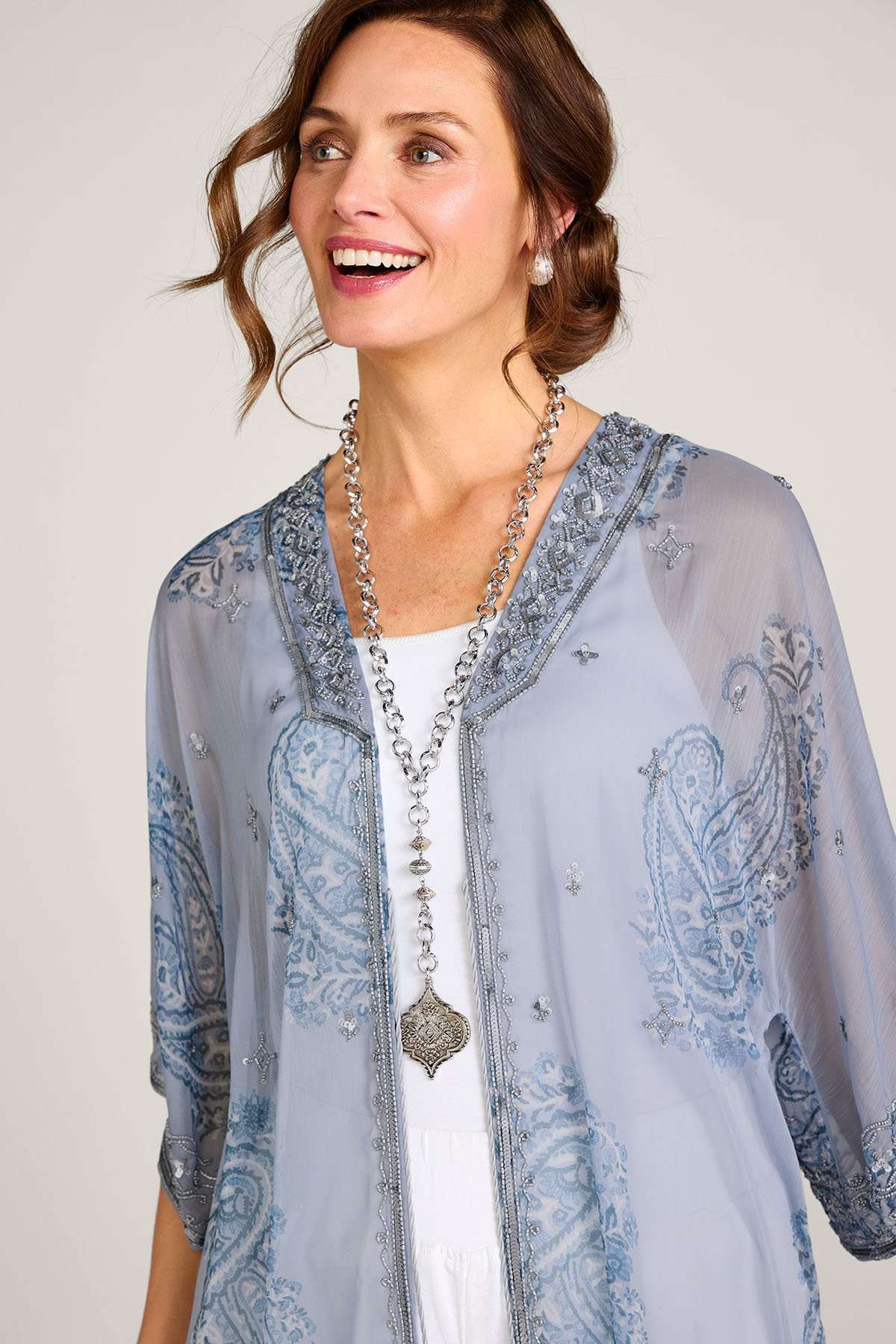 Embellished Paisley Chiffon Duster - thumbnail 4