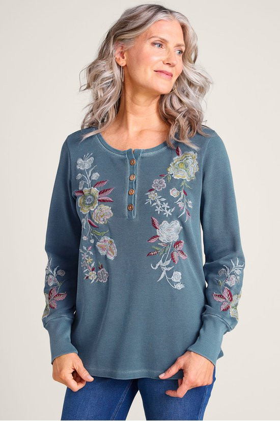 Krissy Embroidered Waffle Pullover - thumbnail 5
