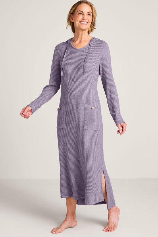 Waffle Knit Long Sleeve Hooded Lounger - thumbnail 5