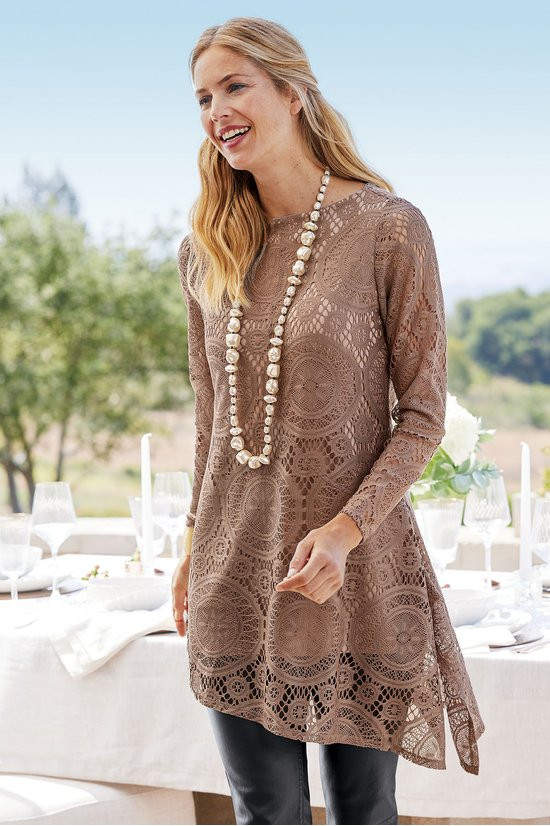 Lace Interlude Long Sleeve Tunic Top - thumbnail 6