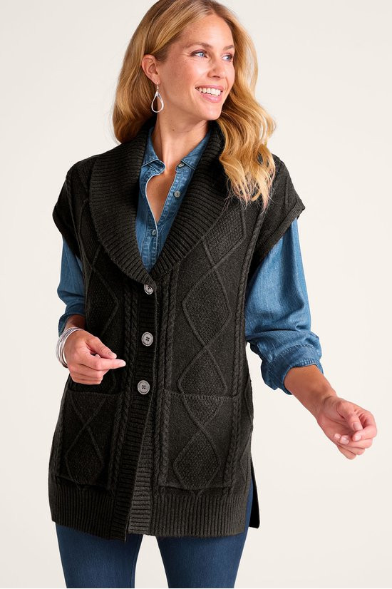 Shawl Collar Cable Sweater Vest - thumbnail 7