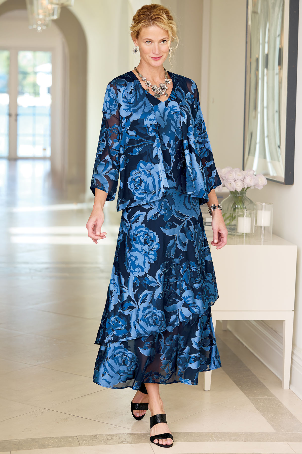 Satin Burnout Maxi Dress And Topper - thumbnail 10