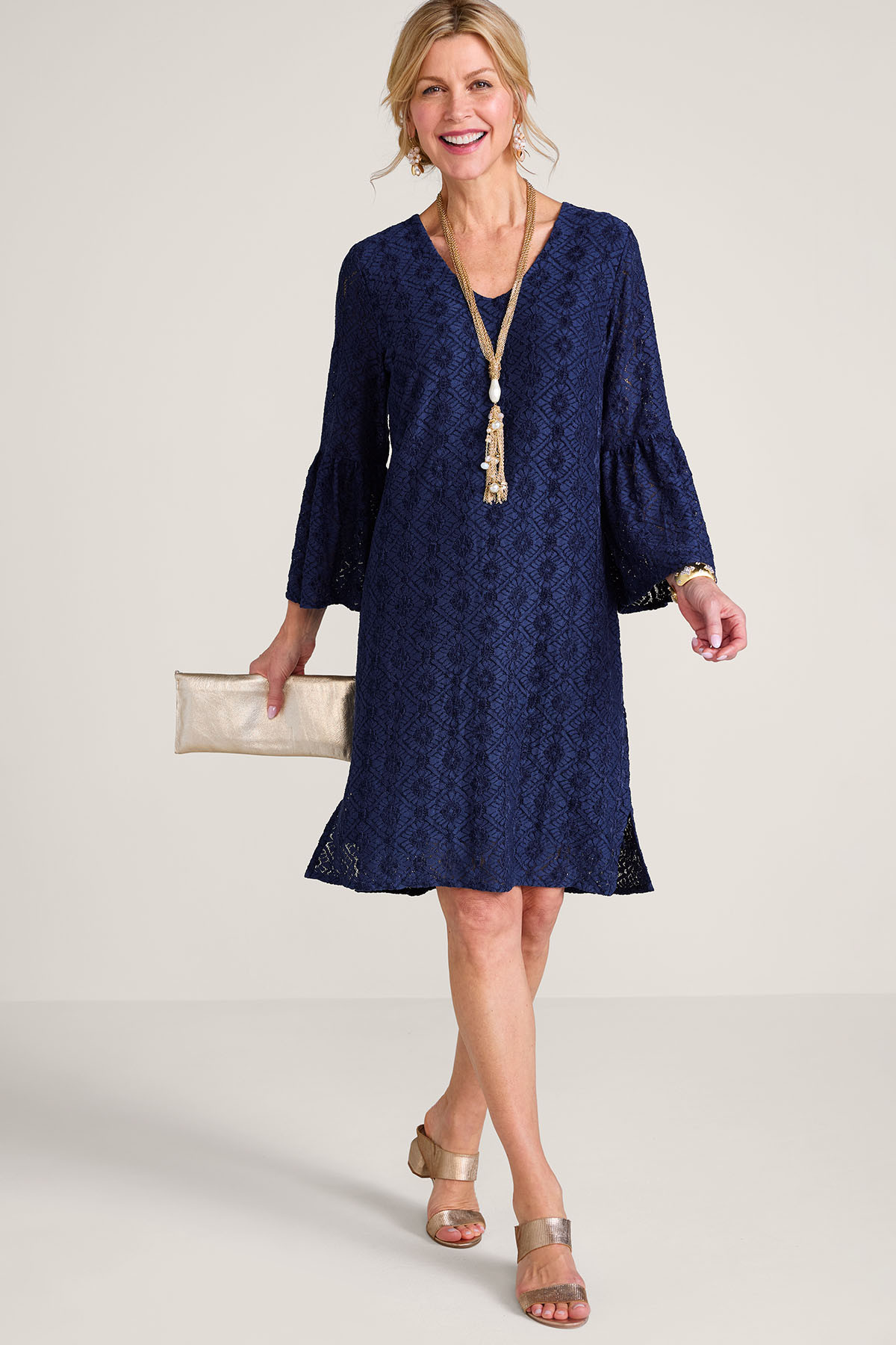 Stretch Lace 3/4 Slv V Neck Short Dress - thumbnail 7