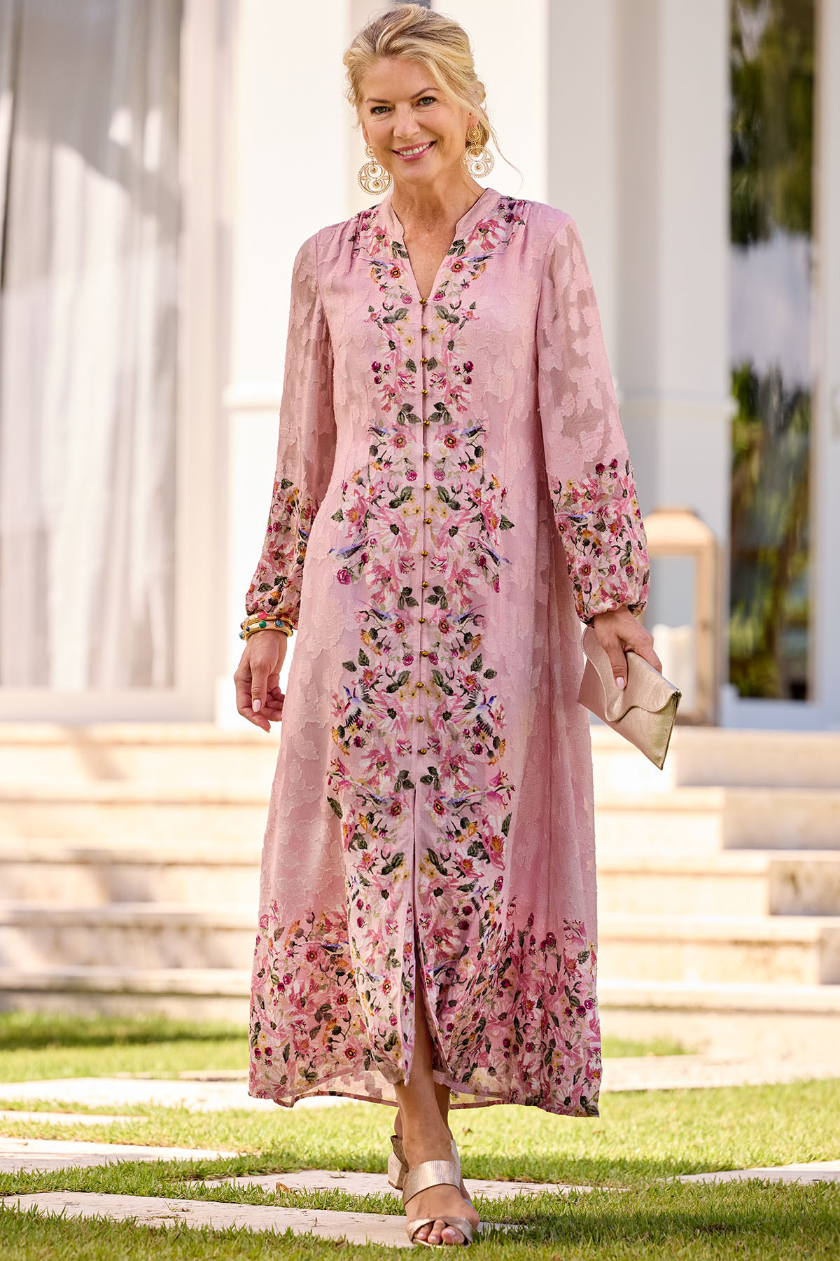 Floral Burnout Jacquard LS Maxi Dress - thumbnail 9