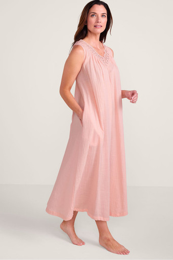 April Cornell Lace Trim S/L Long Nightgown - thumbnail 4