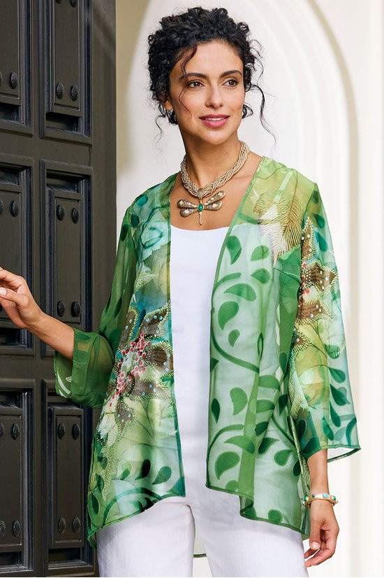 Tropical Chiffon Burnout 3/4 Slv Topper - thumbnail 10