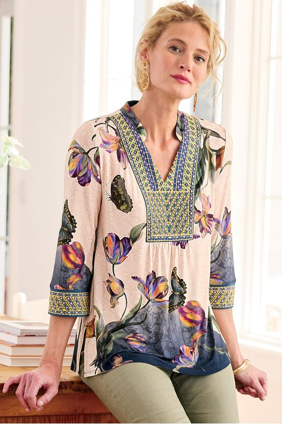 Embroidered Floral 3/4 Slv Knit Top - thumbnail 9