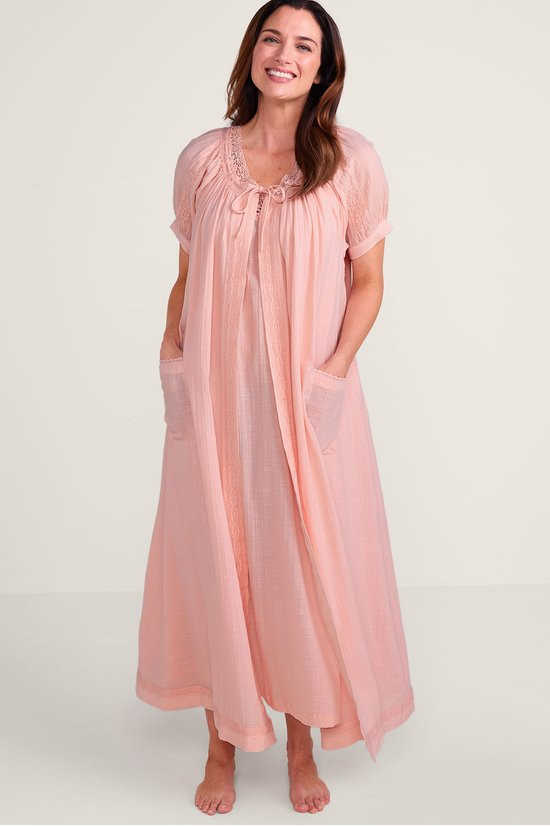 April Cornell Lace Trim SS Long Robe - thumbnail 9