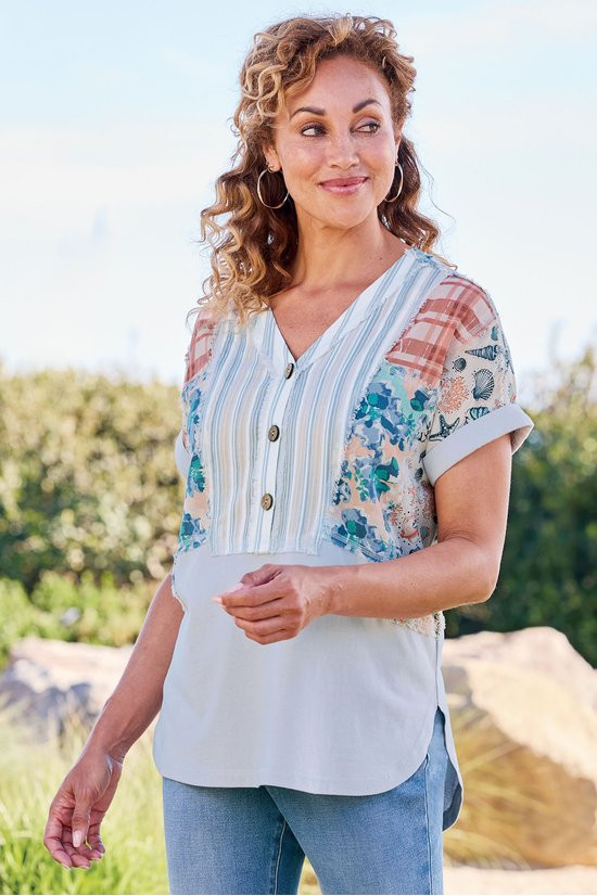 Mixed Media Print V Neck SS Tunic - thumbnail 7