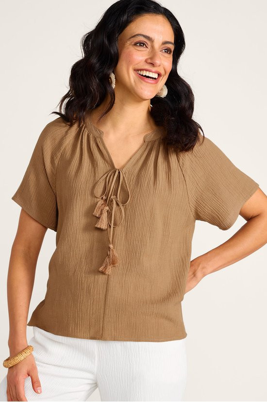 Oceo Crinkle Gauze Tie Front SS Top - thumbnail 8